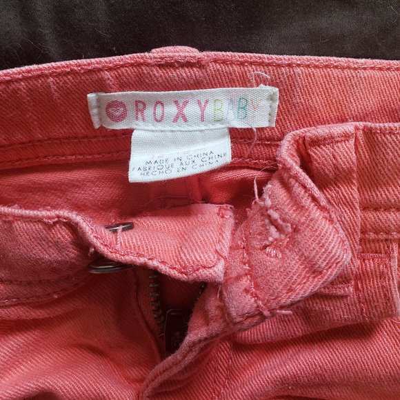 Denim Jean Shorts Coral Pink Stretchy Elastic Waistband Roxy Baby Size 12-18M - Picture 3 of 3